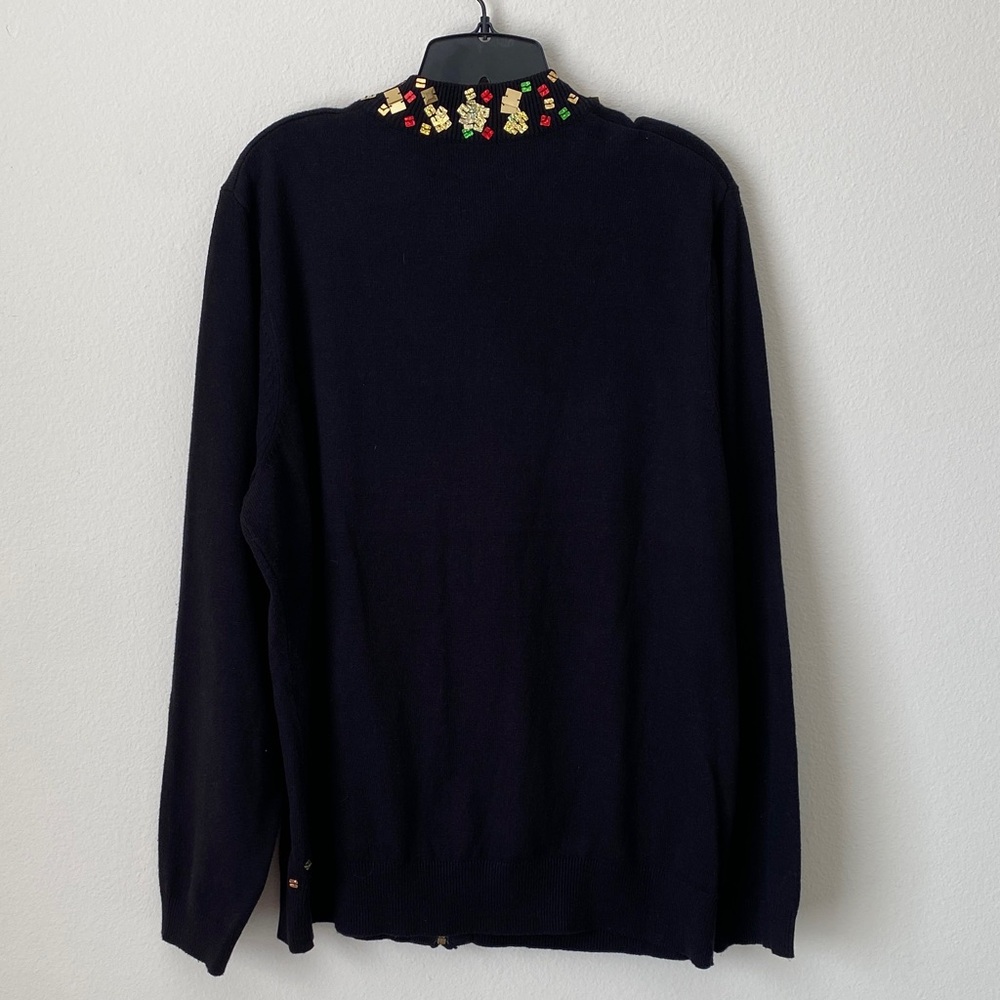Festive Black Cardigan with Gold and Red Accents - Picture 3 of 8